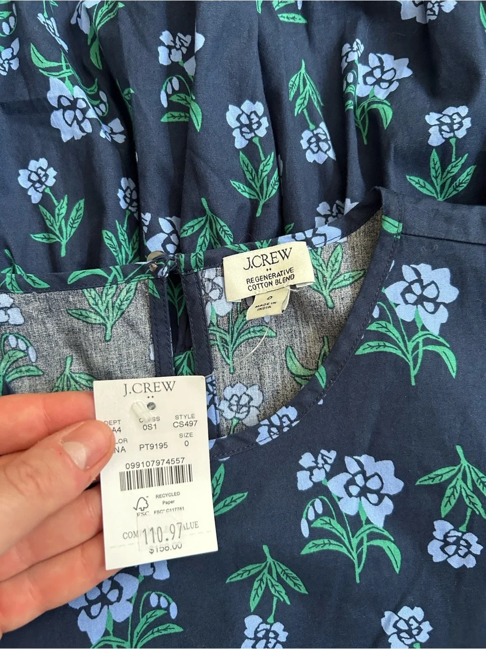 J Crew Factory Floral Navy Tiered Midi Dress with Tie Sleeves NWT